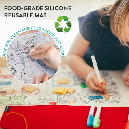 Prince Lionheart Color and Draw Reusable Silicone Placemat with Markers and Travel Sleeve, City