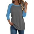 thumbnail image 2 of Tops for Women 3/4 Sleeve Round Neck Color Blocked T-shirt,Blouse for Women Plus Size 2-Gray XL, 2 of 4