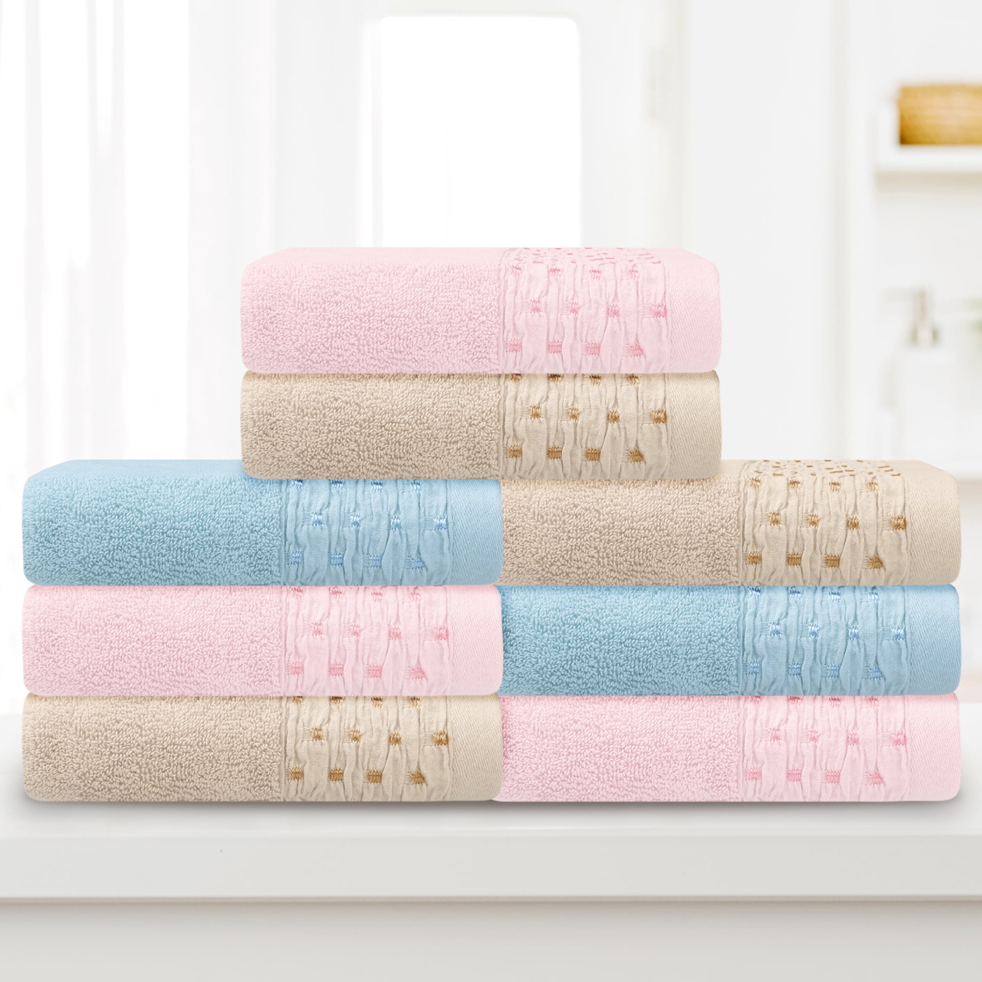Unique Bargains Embroidery Pattern Hand Towels Set Cotton Comfortable Hand Towels Light Brown 4