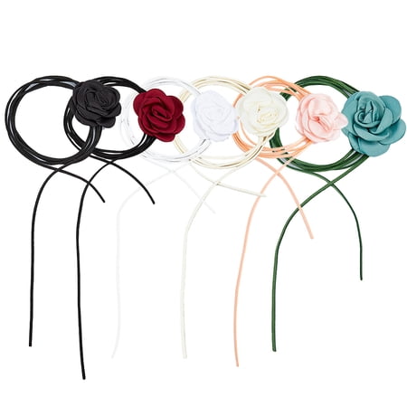 6Pcs 6 Colors Velvet Flower Collar Choker Necklaces Set Polyester Cord Adjustable Necklaces for Women Bride Mixed Color
