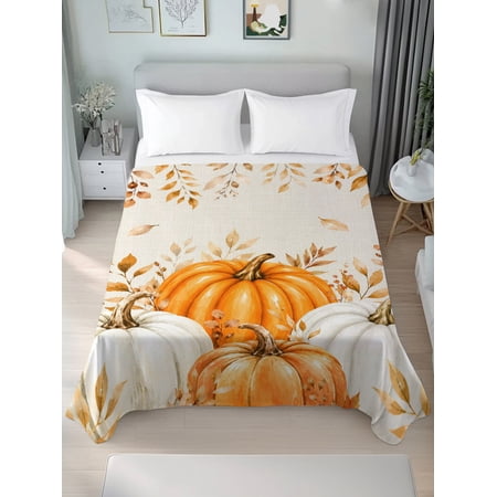 California King Flat Sheet Only Thanksgiving Pumpkin Fall Leaf Soft Microfiber Cooling Bedding Sheets Autumn Plant Retro Linen Flat Bed Sheet for Hotel Home Decor