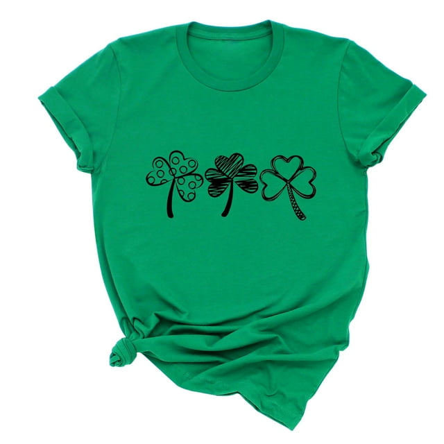 QIPOPIQ T-Shirts à Manches Courtes pour Femmes à Col Rond T-Shirts de la Saint-Patrick Hauts Shamrock T-Shirt Vert Chemise Chemise T-Shirts de la Saint-Patrick Tee T-Shirt T-Shirts Imprimés de Fête T-Shirts Graphiques Aubaines