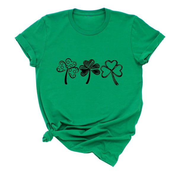 QIPOPIQ Women's Short Sleeve Crew Neck Shirts St. Patrick's Day T Shirts Tops Shamrock T Shirt Green Shirt Shirt St Patricks Day Shirts Tee T-Shirt Printed Holiday Shirts Graphic Tees Deals