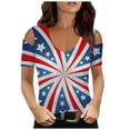 thumbnail image 2 of ZZwxWA Womens Short Sleeve Cold Shoulder V Neck Tops American Flag Printing Oversize Cut Out Blouse Tunic Loose Fit Casual T-Shirt White XX-Large, 2 of 5