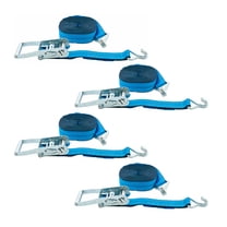 Mytee Products (4 Pack) 2 Inch x 30 FT Blue Ratchet Strap with J Hooks - 10,000 Lbs Breaking Strength - Heavy Duty Tie Down Cargo Truck Straps with Wire Hooks for Flatbed, Truck, Trailers Pickup
