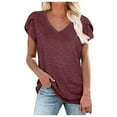 thumbnail image 2 of Dyfzdhu Short Sleeve Shirts for Women Solid Color V Neck T Shirt Loose Casual Summer Tops Red, 2 of 7