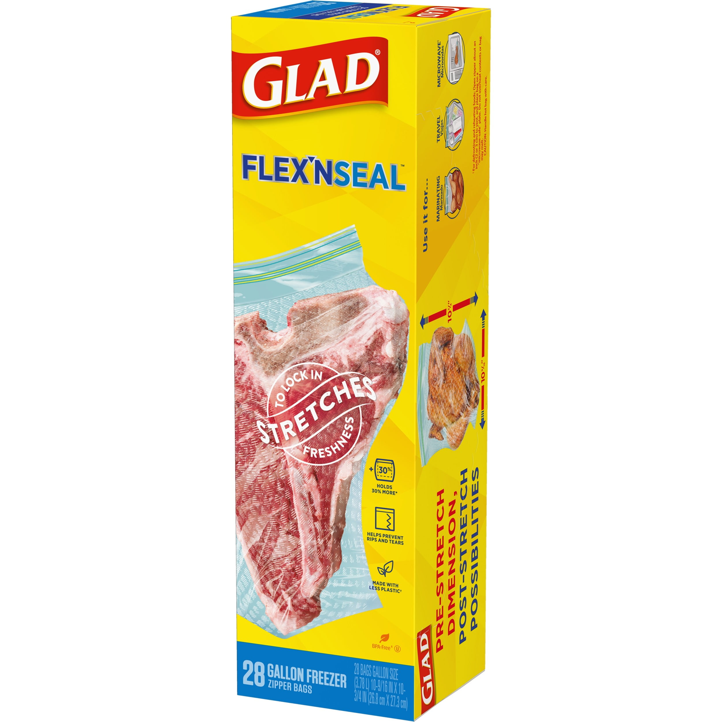 Glad Flex'n Seal Zipper Gallon Freezer Bag, 40 Count 