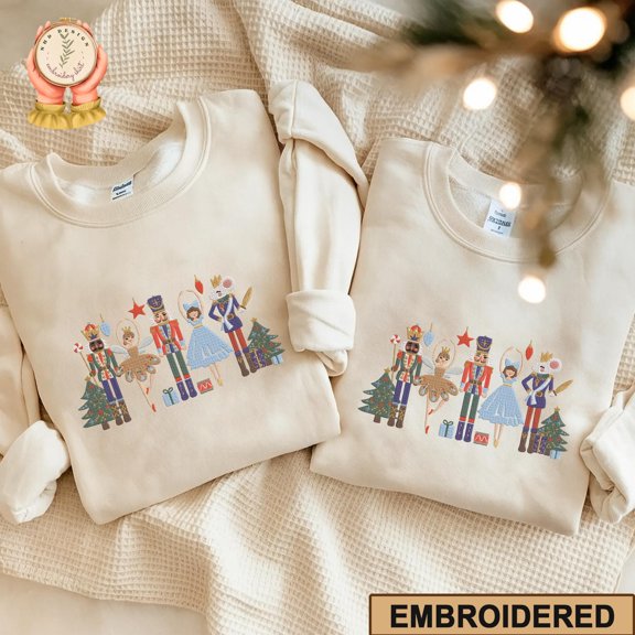 Embroidered Cute Nutcracker Christmas Sweatshirt, Nutcracker Tshirt, Cute Holiday Gift, Womens Christmas Hoodie, Christmas Gift