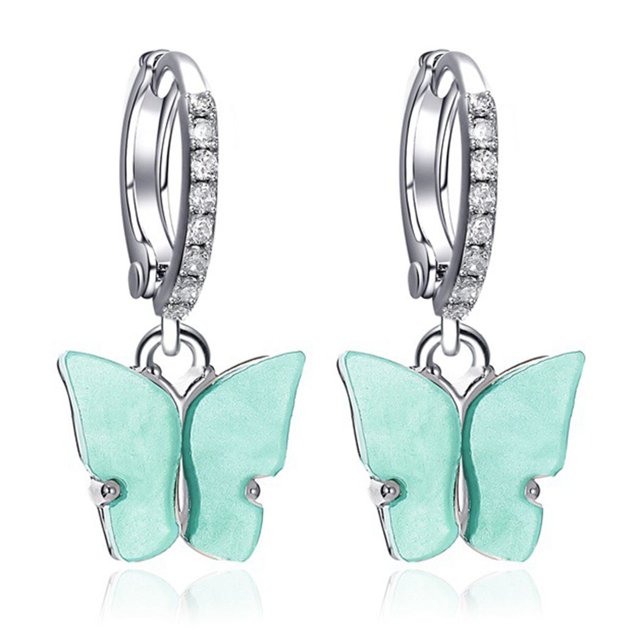 Boucles d'Oreilles Papillon Femme Strass Cuivre Percées Boucles d'Oreilles Pendantes