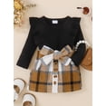 thumbnail image 3 of WIFORNT Baby Girls Autumn Outfit Sets Solid Color Long Sleeve Ruffle Romper + Plaid Skirt with Belt, 3 of 9