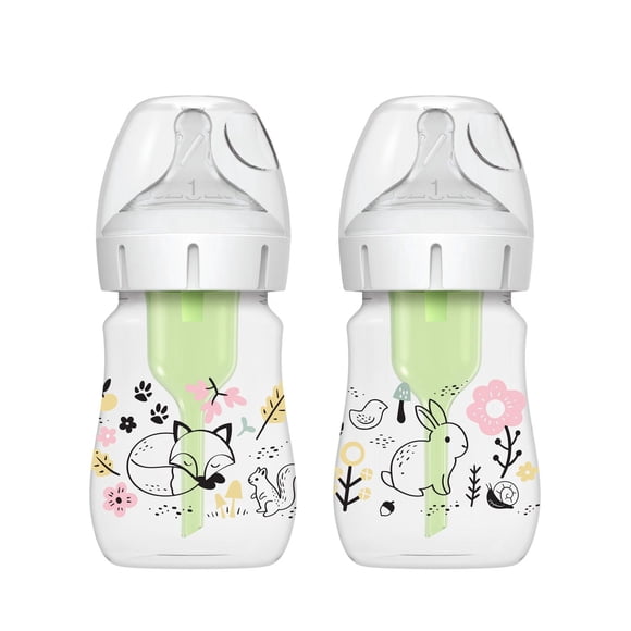 Dr. Brown's Natural Flow Anti-Colic Options+ Wide-Neck Baby Bottle Woodland Designs, 2x5oz Bottles