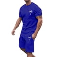 thumbnail image 2 of Conjunto de Sudadores de Hombres Impresión Casual Deportes de Manga Corta Cuello Redondo, Traje de Deporte de 2 Piezas con Pantalones de Corredores de Cintura Elástica, 2 of 4