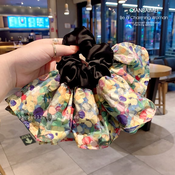 Monet oil painting tie-dye floral hem hairband high-end scrunchie large hair tie low ponytail hair elastic