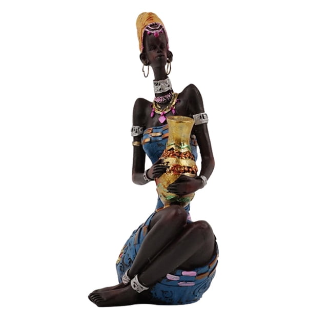 Estatua de dama tribal africana, adorno coleccionable, estatua africana ligera de resina Estilo B