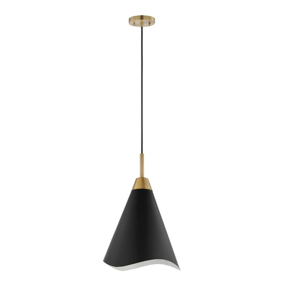 60/7473-Nuvo Lighting-Tango - 1 Light Medium Pendant In Mid-Century Modern Style-18.38 Inches Tall and 12 Inches Wide-Matte Black/Burnished Brass