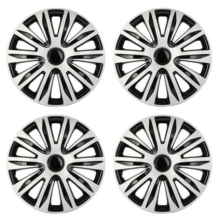SCITOO 17 Inch Set of 4 Black Lacquer & Silver Lacquer Hubcaps Wheel Cover Fit Rim 17
