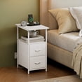 thumbnail image 7 of Eunos White Long End Table with Charging Station, Nightstand with Open Shelf, 2 Fabric Drawer, 7 of 7