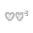 thumbnail image 1 of Pendientes de botón de corazón inicial de Silvora para mujeres y niñas Pendientes de plata esterlina con letra F con Zirconia cúbica brillante Cumpleaños Regalo de Navidad, 1 of 8