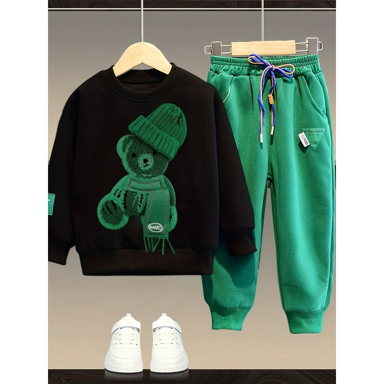 SHEIN Kids QTFun Little Boys' Casual Loose Fit Street Style Bear Patch Athletic  Pants, Autumn And Winter