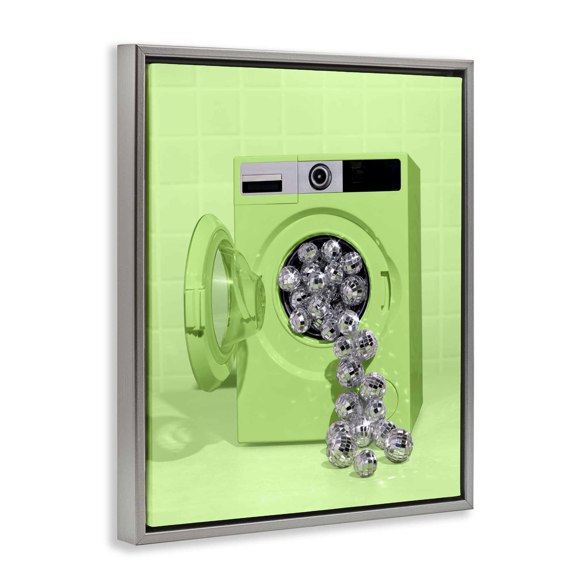 Stupell Industries Disco Laundry Machine over Lime Gray Framed Floater Canvas Wall Art, design by LISH Creative