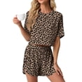 thumbnail image 4 of MINTREUS Womens Pajama Sets Striped Print Crew Neck Short Sleeve Tee and Side Split Shorts Lounge Set Cute Pj Sets, 4 of 8