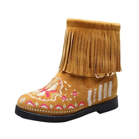 

Fsqjgq Boots for Women Casual Women Ankle Boots Fashion Retro Tassel National Style Boots Foreign Trade Large Comfortable Round Toe Square Heel Women Mini Fluff Yellow 38