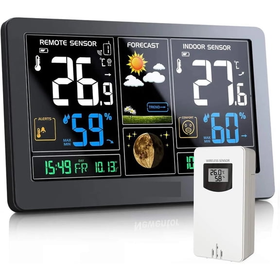 Wireless Indoor Weather Station Digital Thermometer Hygrometer Table Alarm Clock Temperature Humidity Sensor Weather Forecast ,Excellent Visual Experience