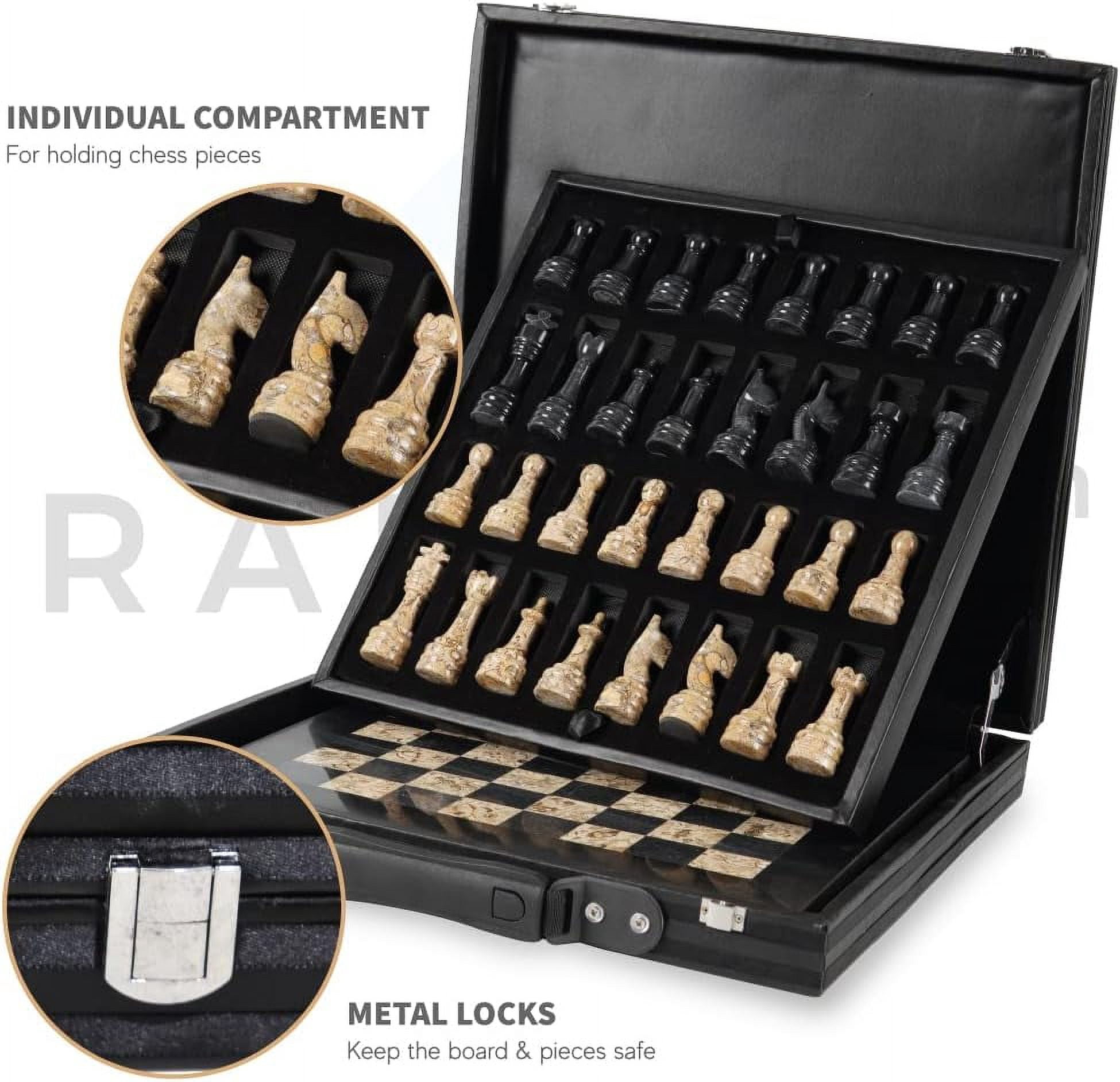 Radicaln Marble Chess Set 15" Inches Black and Fossil Coral Handmade Luxury Board Games for Adults, Ideal Marble Chess Board Game Set & Chess Pieces for Home Décor