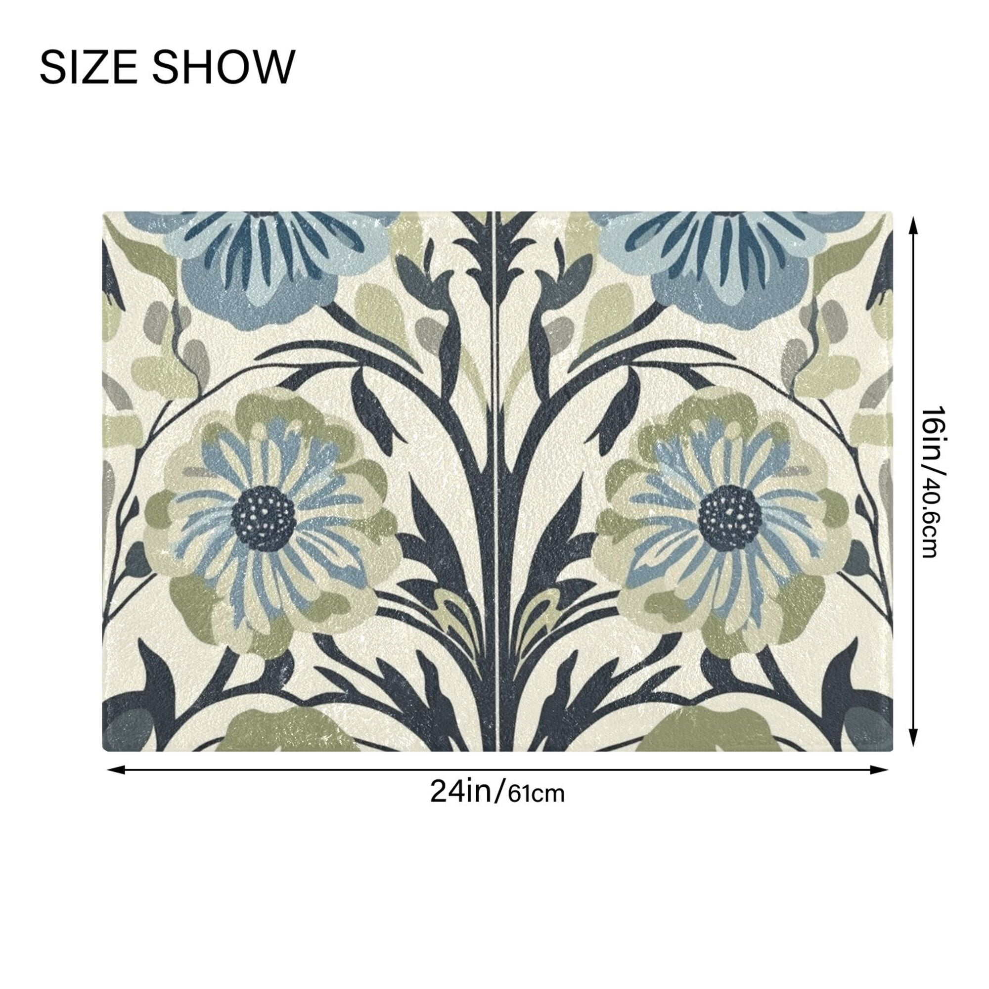 Yayeee Bath Rug for Bathroom Floor Non Slip Rectangle Fluffy Soft Absorbent Mat, 16"x24", Blue Floral Pattern