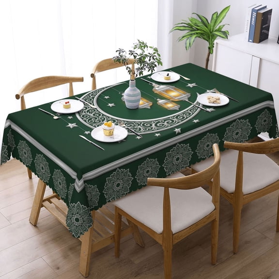 Ornate Crescent Moon With Hanging Rectangle Tablecloth Waterproof Table Cloth Stain and Wrinkle Resistant Washable, Decorative Fabric Table Cover for Dining, Party and Camping