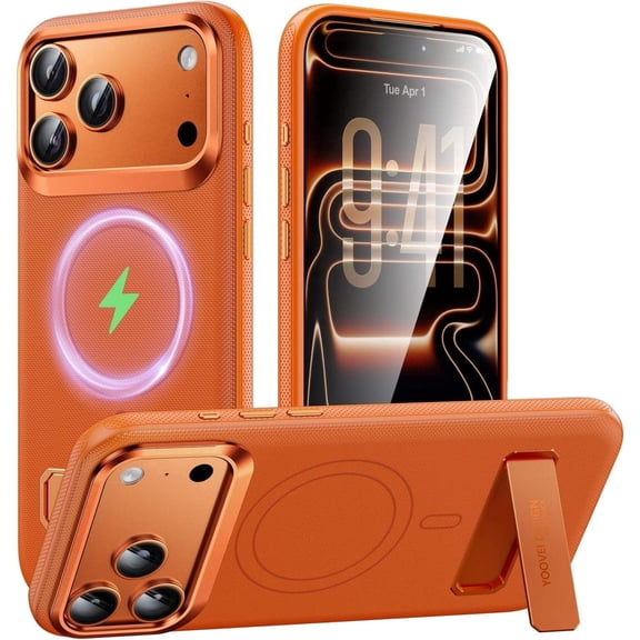 YOOVEI for iPhone 17 Pro Max Case Magnetic Seamless Stand, Slim Heavy-Duty Protection with Adjustable Kickstand, Orange