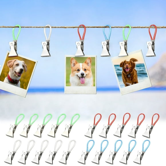 TIMIFIS Hooks for Hanging 20Pcs Towel Clips Stainless Steel Shower Curtain Clip Multi Functional Hook Clip Colorful Rope Storage Clip Towel Hooks for Bathrooms