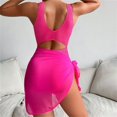 thumbnail image 5 of Gibobby Bañador de Bikini Bikini de cintura alta para mujer, traje de baño de cuello bajo de Color sólido rosa, conjunto de ropa interior deportiva de 3 (Rosa caliente,M), 5 of 5