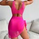 thumbnail image 5 of Gibobby Bañador de Bikini Bikini de cintura alta para mujer, traje de baño de cuello bajo de Color sólido rosa, conjunto de ropa interior deportiva de 3 (Rosa caliente,G), 5 of 5