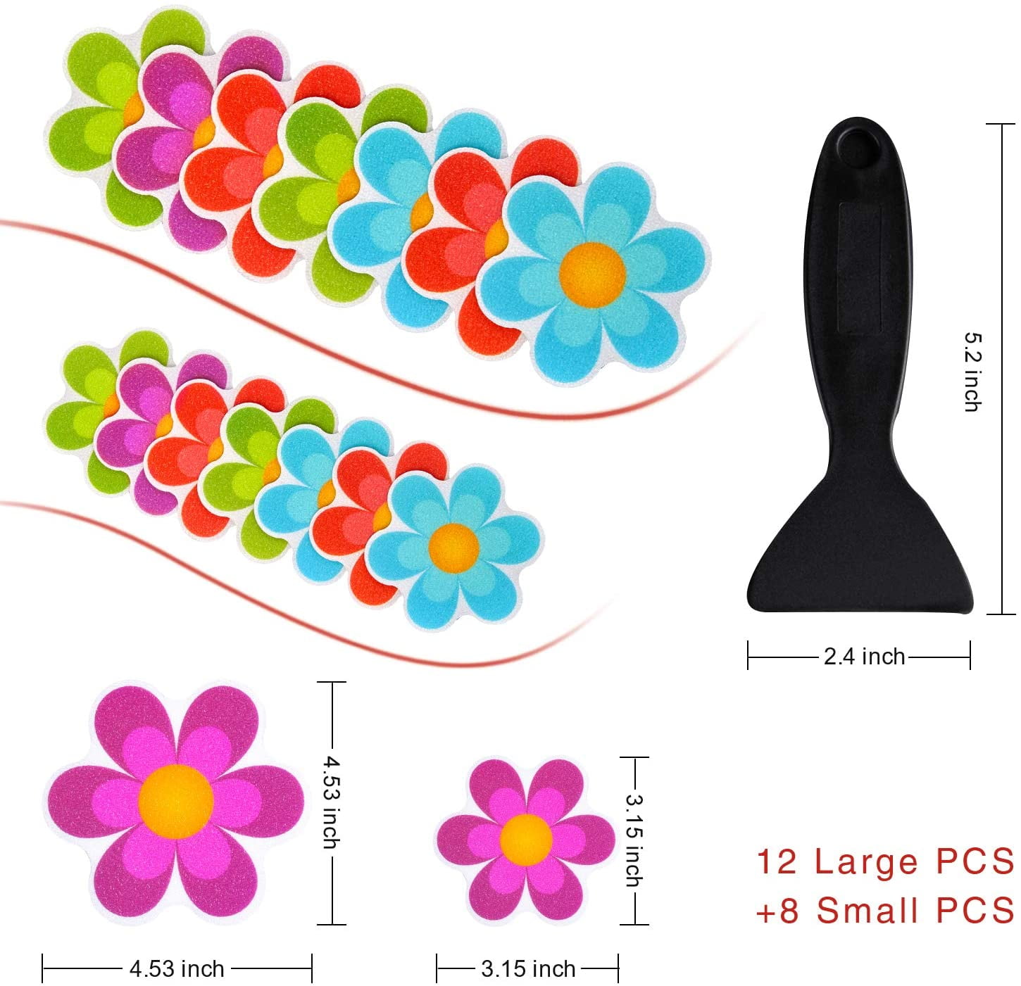 20 Flower Safety Treads Non-Slip Applique Stickers Mat Bath Strips Tub&Shower 4" 