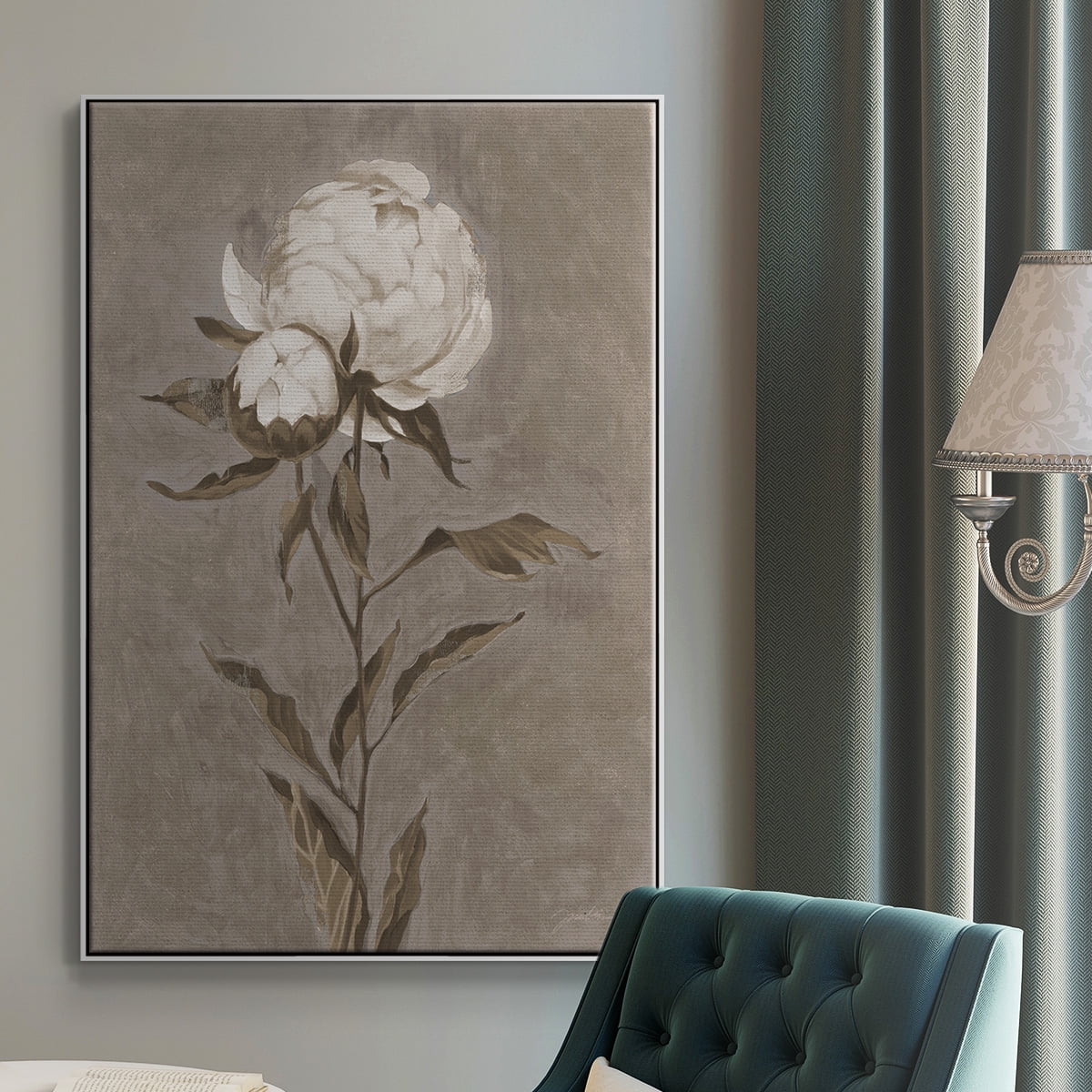 Pretty as a Peony II Framed Premium Gallery Wrapped Canvas - Ready to Hang - 25 x 37 - White Floating Frame