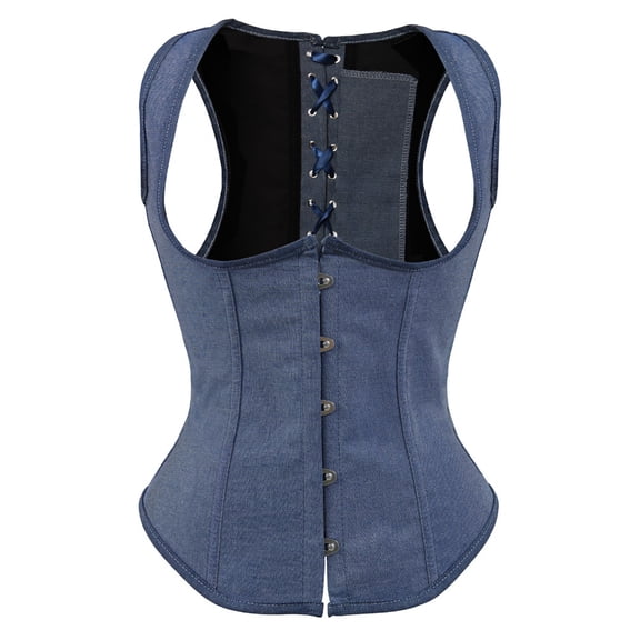 Grebrafan Women's Denim Underbust Corset Lace Up Bustier Blue 3XL
