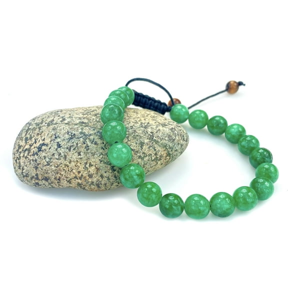 PURPLE WHALE 8mm Round Jade Gemstone Macrame Style Adjustable Bracelet- Brings Good Luck