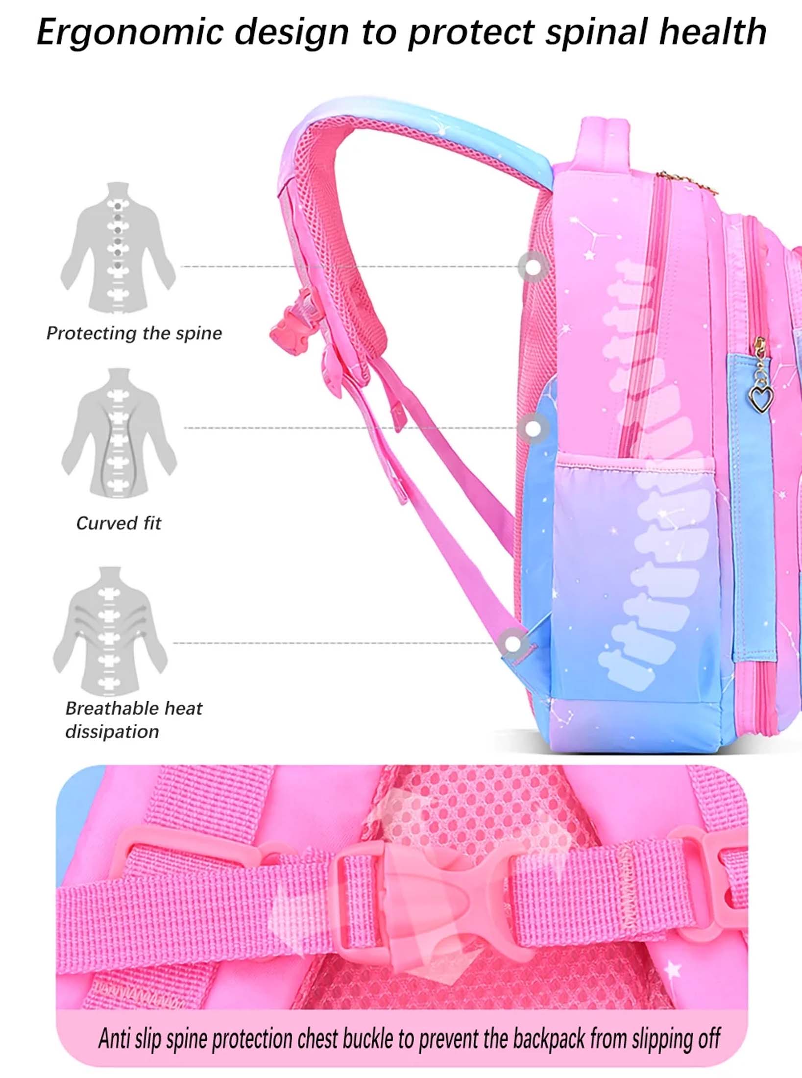 Mochila escolar para niñas, a prueba de agua, ligera, gran capacidad, para niños y adolescentes, regalo, rosa 6
