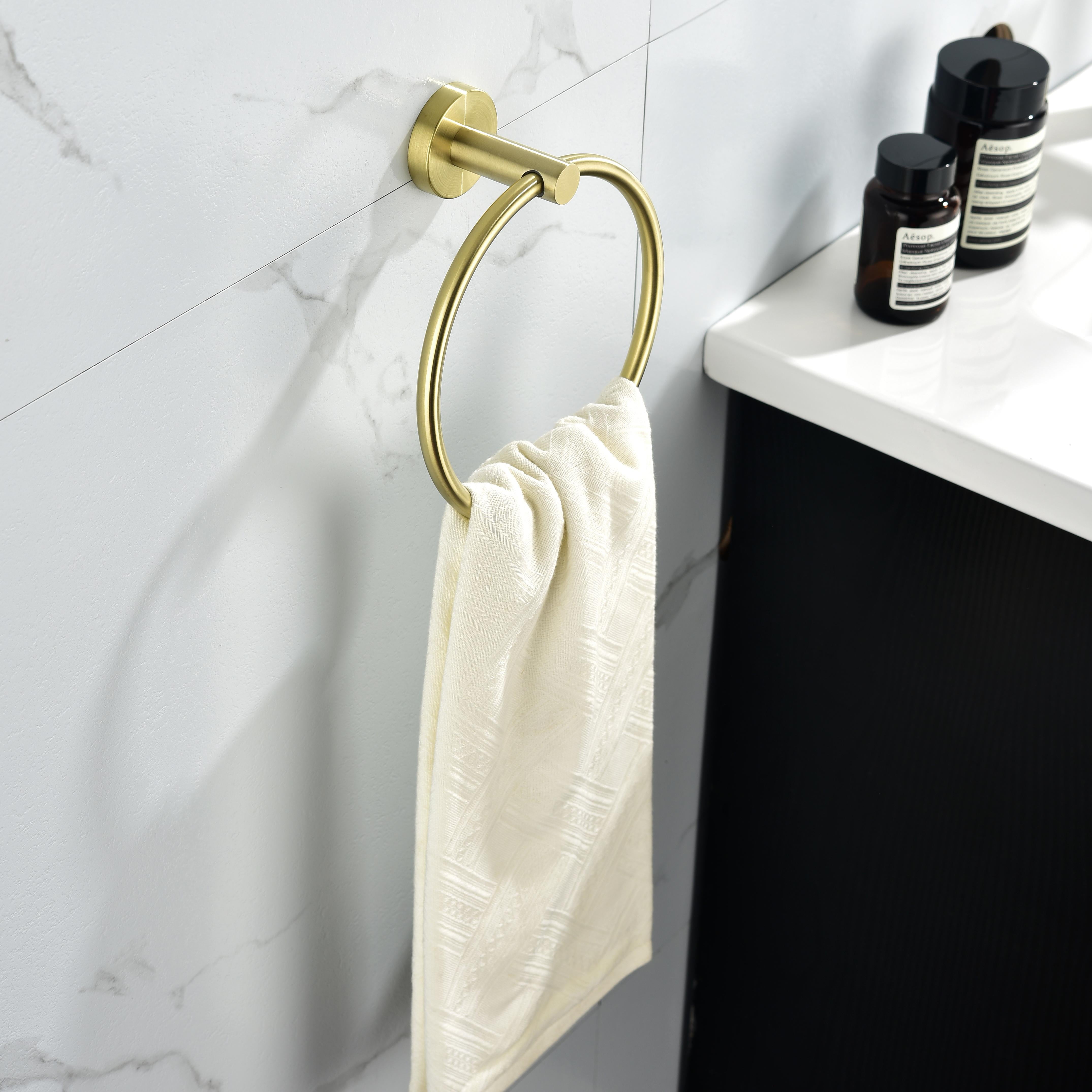 6 Pcs Bathroom Hardware Set,Stainless Steel Round Wall Mounted Includes Hand Towel Bar,Toilet Paper Holder,Robe Towel Hooks,Bathroom Accessories Kit,Gold