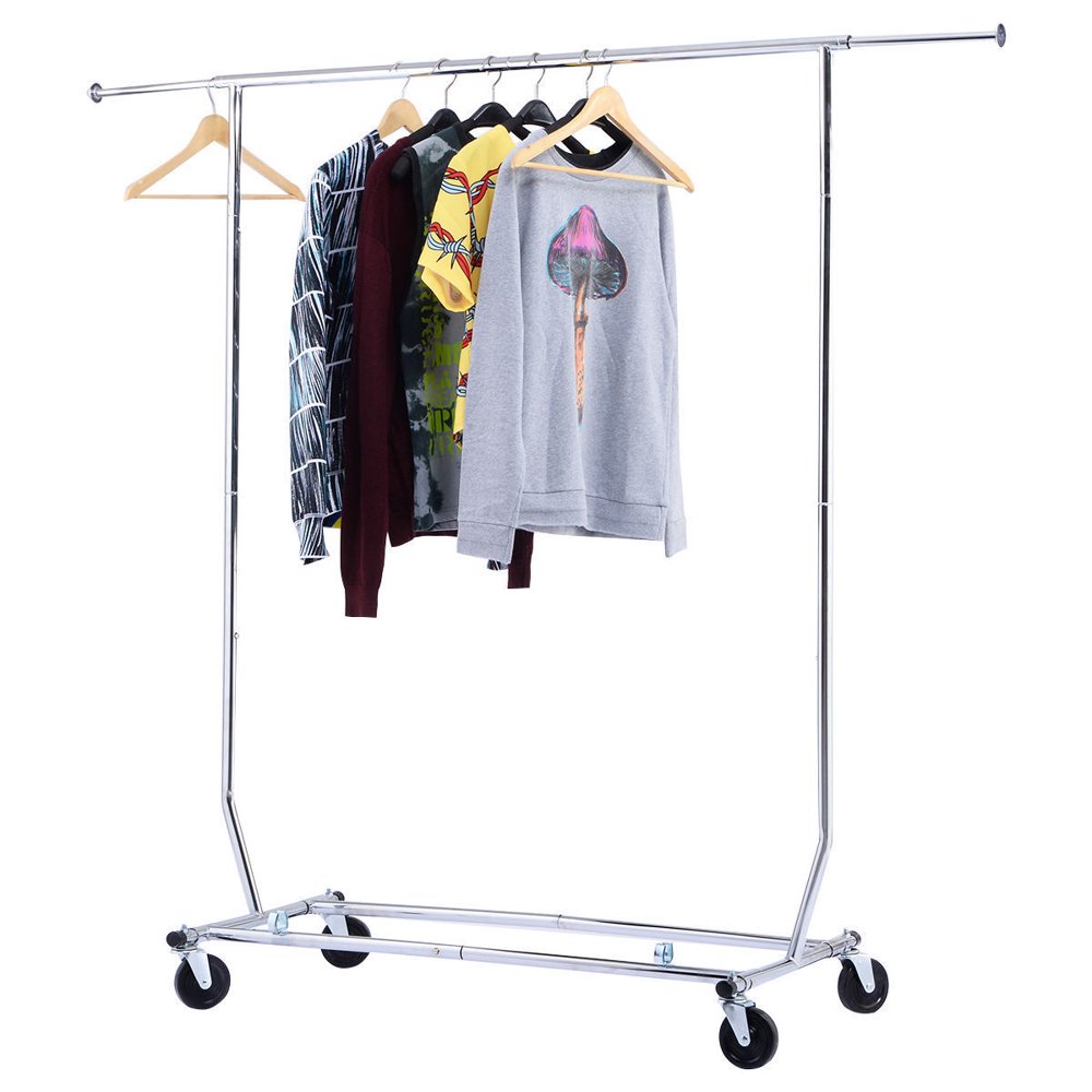 Ktaxon Adjustable Rail Garment Rack Heavy Duty Rolling Clothes Hanger