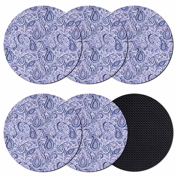 Purple Navy Blue Coasters Set of 6, Absorbent Coasters for Drinks, Retro Botanical Abstract Art Coaster for Desk Coffee Table Protection, Home Decor House Warming Gifts 4"