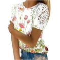 thumbnail image 1 of Camisas de Manga Corta para las Mujeres Impresión Cuello Redondo Suéter Encaje Camisa, Blusa de Verano Casual para las Mujeres, 1 of 5