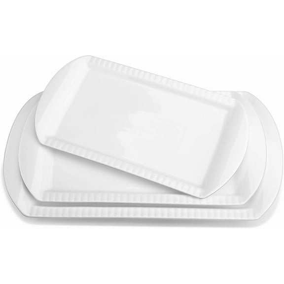 Extra Large Serving Platters, 16"/14"/12" Ceramic Rectangle Serving Trays, Serving Dishes for Entertaining, White Platters for Serving Food Party, Turkey Platter for Thanksgiving, Set of 3