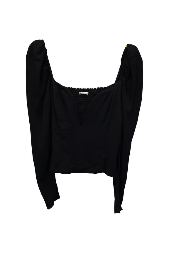 Pre-Owned Reformation Roma Plunge Neck Top in Black Viscose