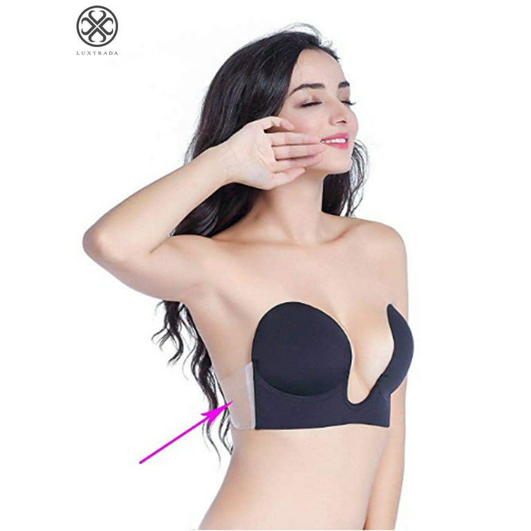 Luxtrada Strapless Bra Sticky Backless Bra Adhesive Bra Invisible Bras  Silicone Push up Bra for Women (Black, C Cup) 
