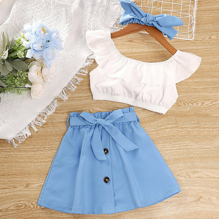 Kids Toddler Girls Sleeveless Ruffled Solid Tops Shorts Bowknot Skirt With  Headbands 3PCS Outfits Set Baby Girl Name Brand Clothes Mom And Baby  Matching Shoes 