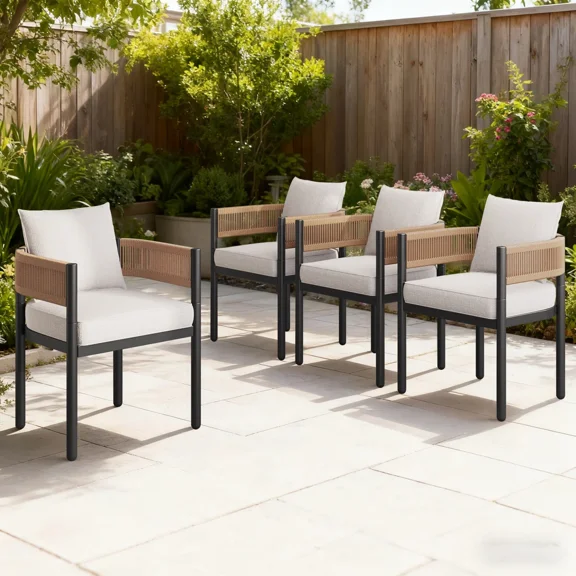 EVERITE Outdoor Steel Wicker Dining Stool (Set of 4),Heavy-Duty Patio Bar Seating,Netural