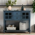 thumbnail image 2 of Sideboard Console Table with Bottom Shelf, Farmhouse Wood/Glass Buffet Storage Cabinet Living Room (Antique Navy), 2 of 9