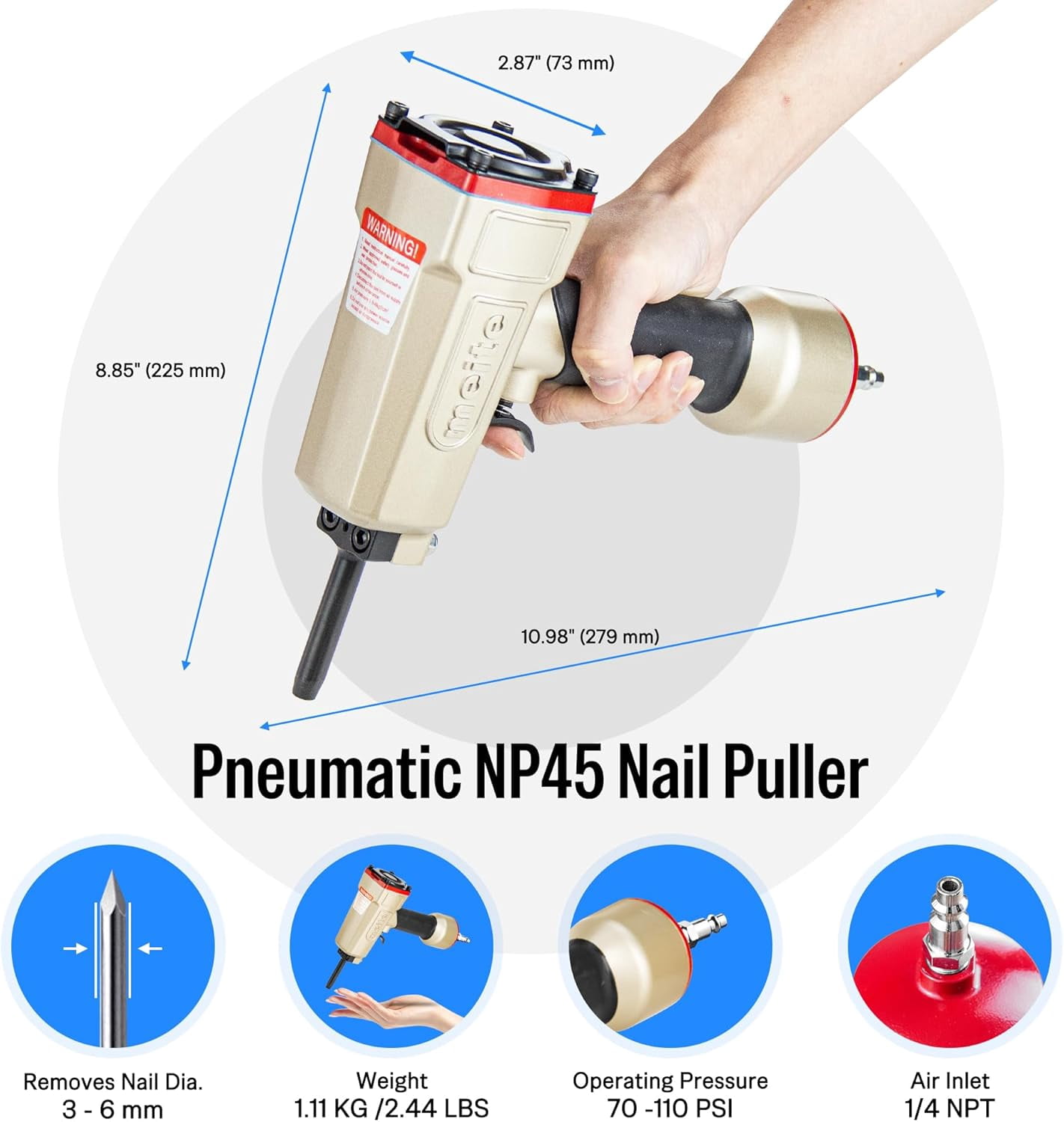 MEITE Pneumatic Nails Puller Gun NP45 Professional Air Punch Nails Remove Nailer 70-100 PSI